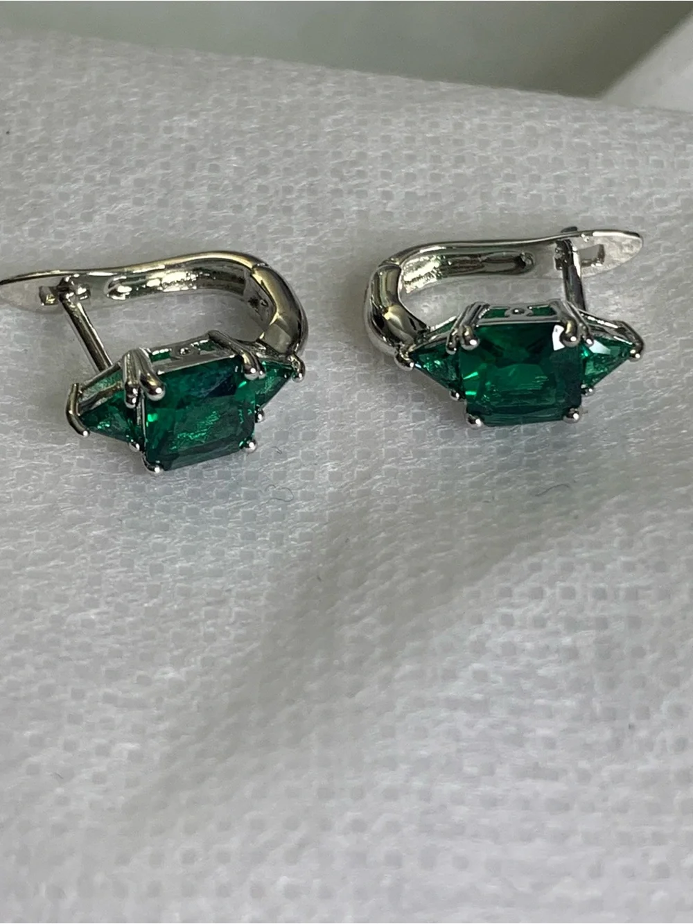Peermont Princess Cut Emerald Green Crystal Huggie Earrings in Silver-Tone